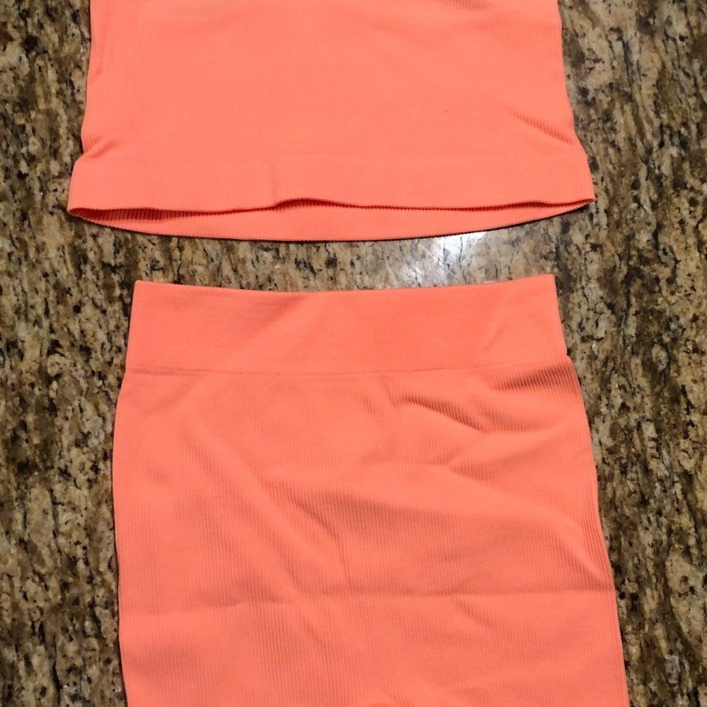 Kimberly C Seamless Ribbed Racerback Crop Top & Bike Short 5170 NWT Boutique - Picture 3 of 5